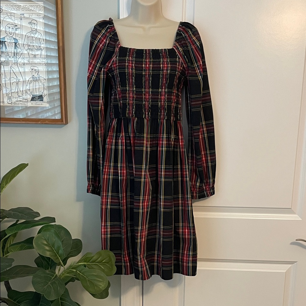 Crewcuts Christmas Holiday Tartan Plaid Long Sleeve Smocked Dress
